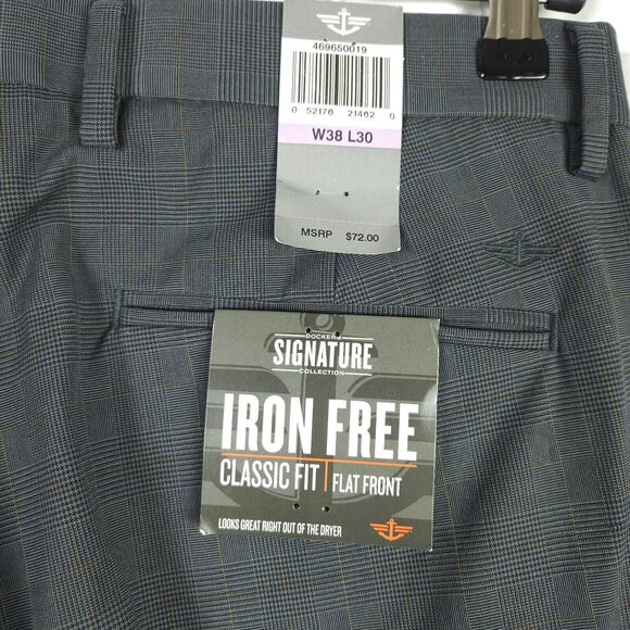 NWT Dockers Mens 38x30 Gray Classic Fit Flat Front No Iron Chino Khaki Pants - Picture 3 of 8